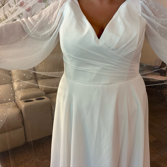 Sincerity Bridal White Gown with Sheer Sleeves - Picture 1 of 12